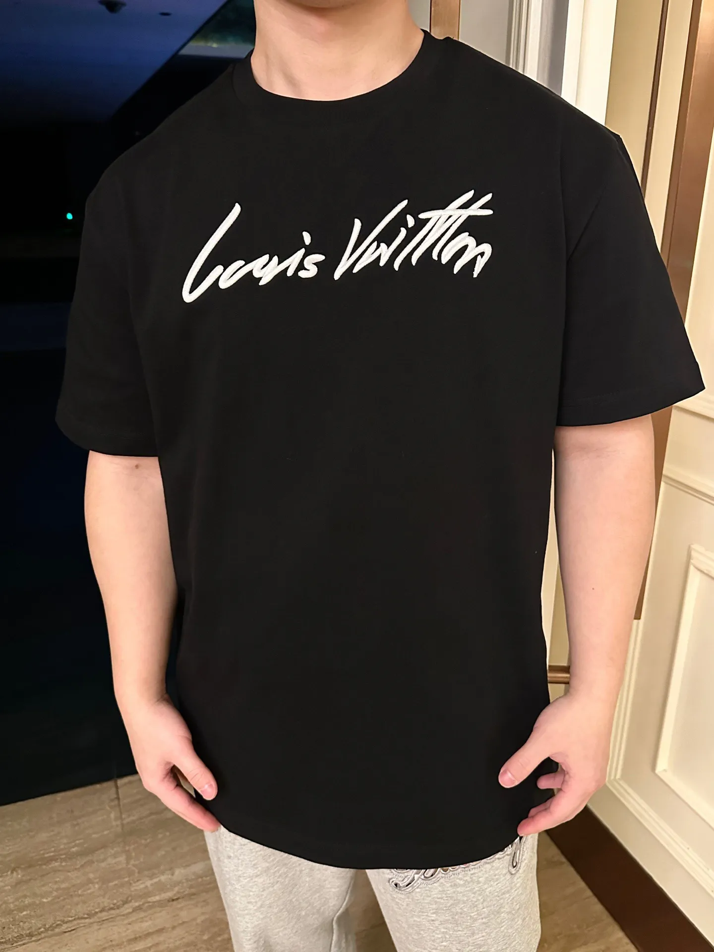 Louis Vuitton/Louis Vuitton 26ss signature letter embroidered short sleeves
